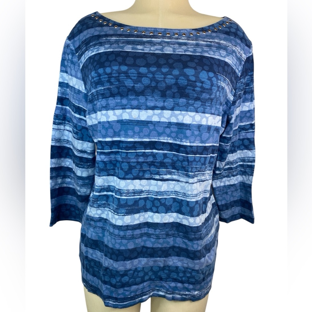 Ruby Rd Blue Striped Long Sleeve T Shirt Women's Large
